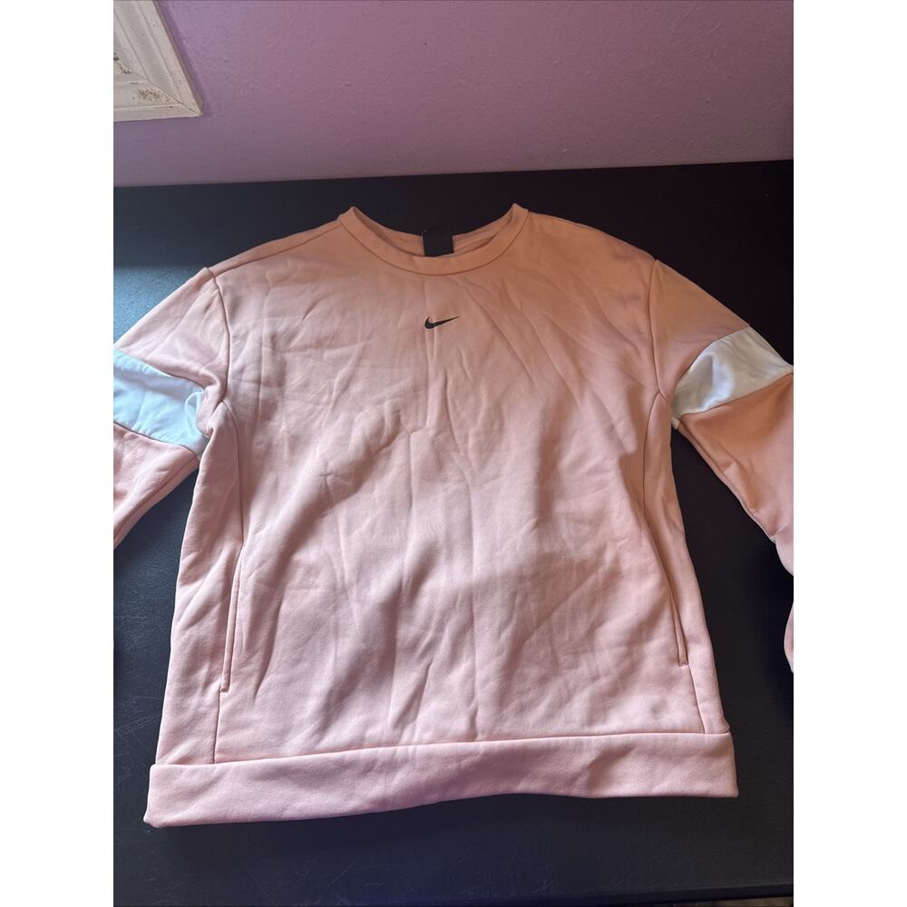 Nike Sweatshirt Womens XS Peach Therma Fit Side Zip Oversized Pullover Swoosh